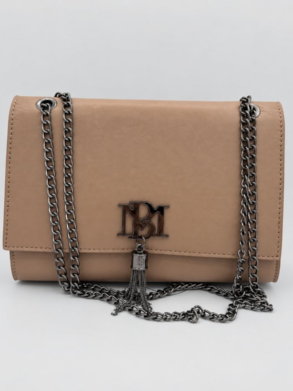 Badgley Mischka Taupe Chain Tassel Flap Crossbody Bag BMH-517 NWT